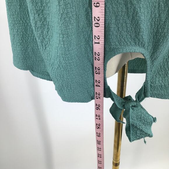 BLOOMCHIC SZ 12 L Green Solid Cut Out Knotted Hem One Shoulder Blouse NWT B95 - Picture 4 of 8